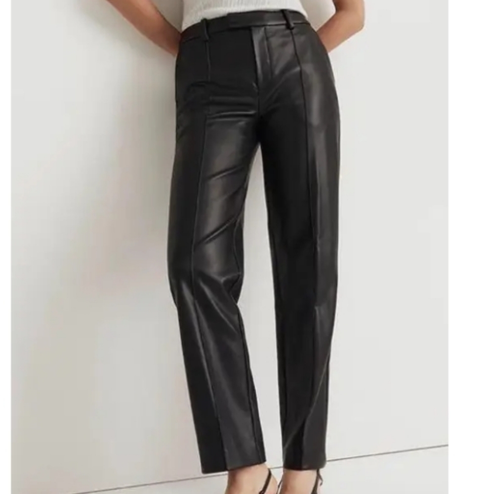 Madewell x Aimee Song Slim Tapered Pants in Black Faux Leather Size 14 NO562